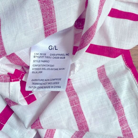 CHARLIE B Button-Down Rayon Linen Blend White Pink Shirt Size L  NWT - Picture 7 of 8